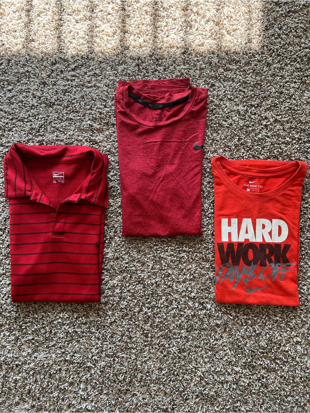 Nike Bundle Men's Red Graphic Tee and Polo Shirt Hard Work Play Off